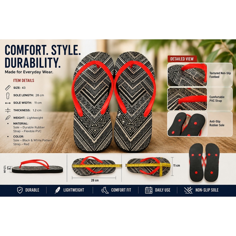 Geometric Tribal Print Flip Flops Neon Orange Straps Black White Sandals